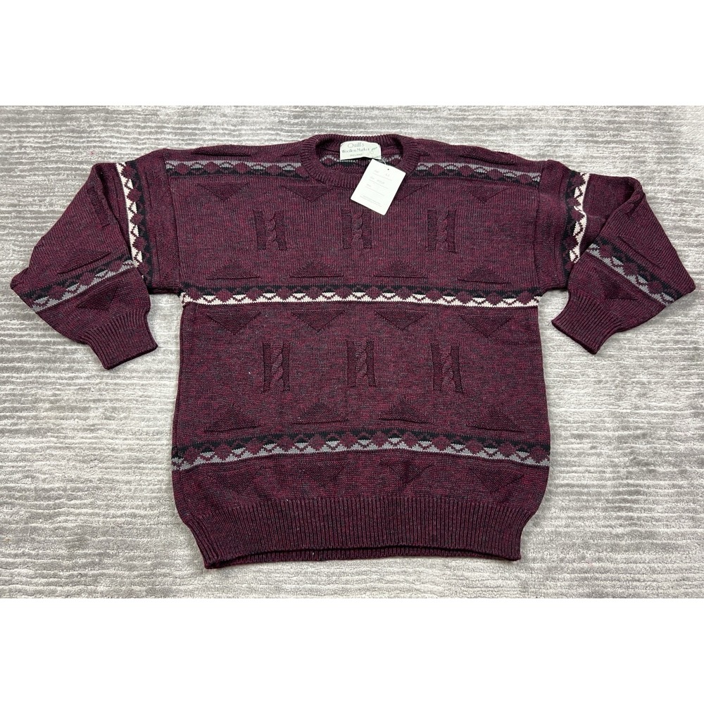 Quills Woollen Market Ireland Sweater Mens Medium Red Long Sleeve Wool Blend NWT
